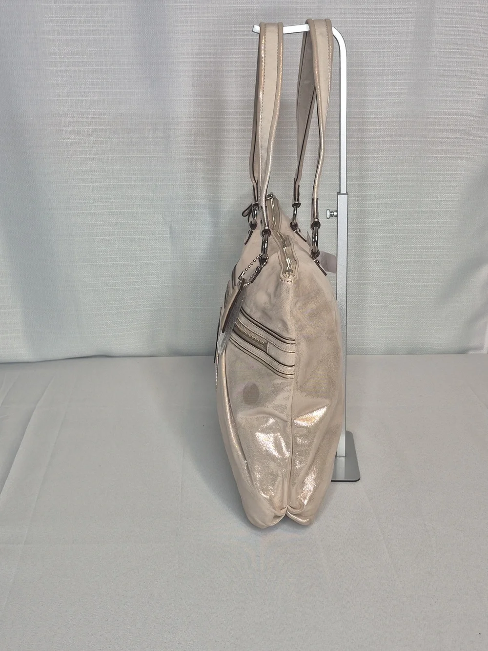 Coach Poppy Shimmery Champagne Tote Bag with Heart Charm (NWT)